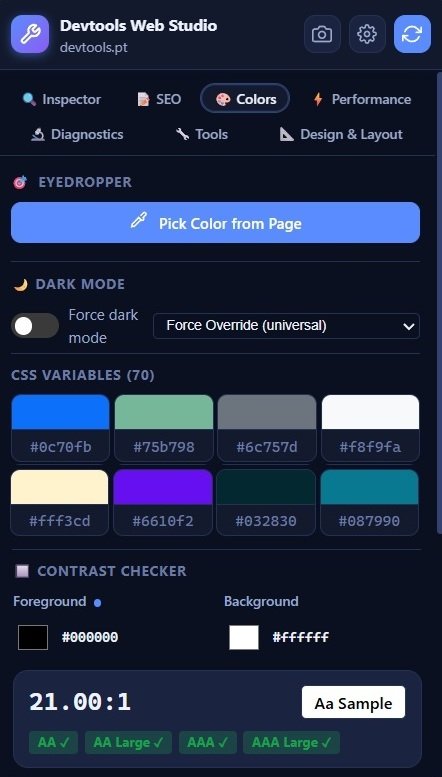 Verificação automática de cores da página e contraste